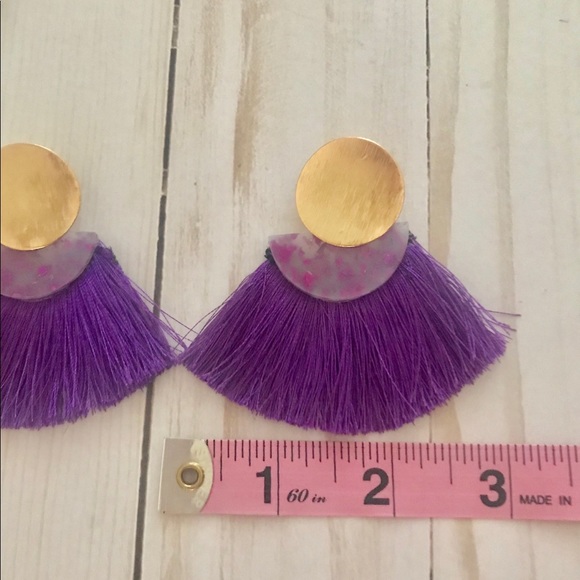 Acrylic Purple Fan Earrings - Picture 4 of 5